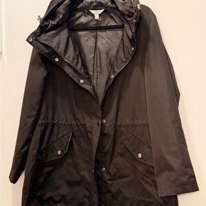Time and Tru Black Hooded Trench Coat